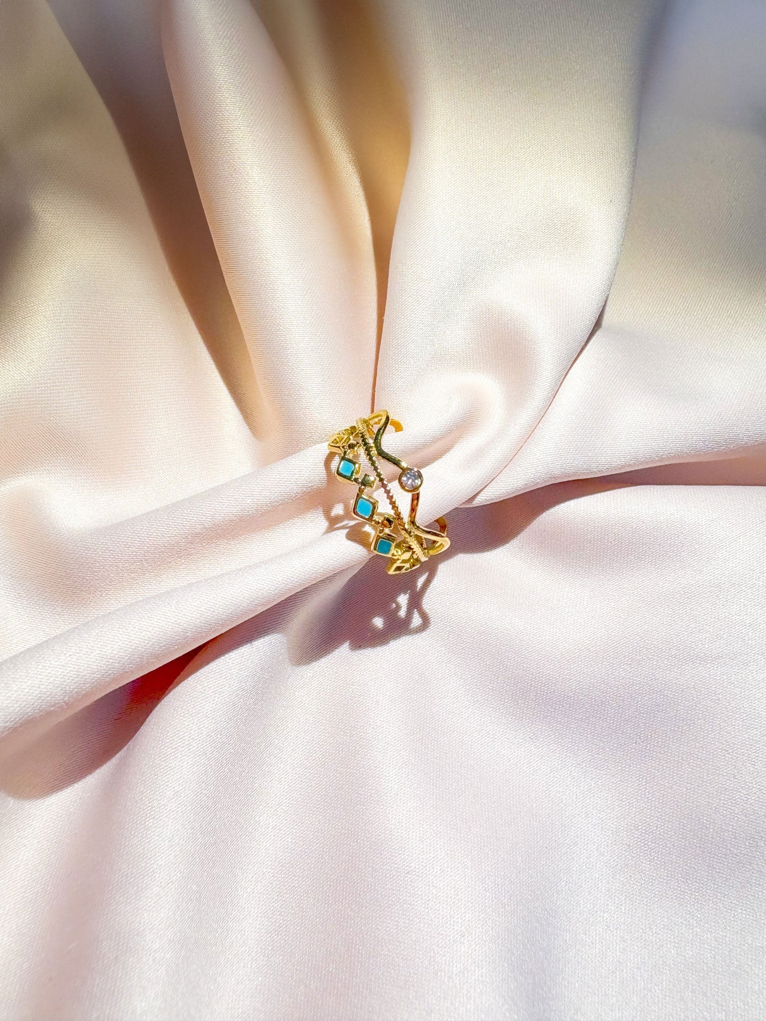 Bague Bohème dorée et verte ajustable - Bagues - Bijoux inoxydables