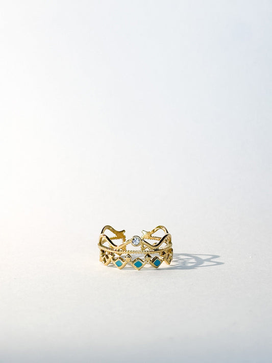 Bague Bohème dorée et verte ajustable - Bagues - Bijoux inoxydables